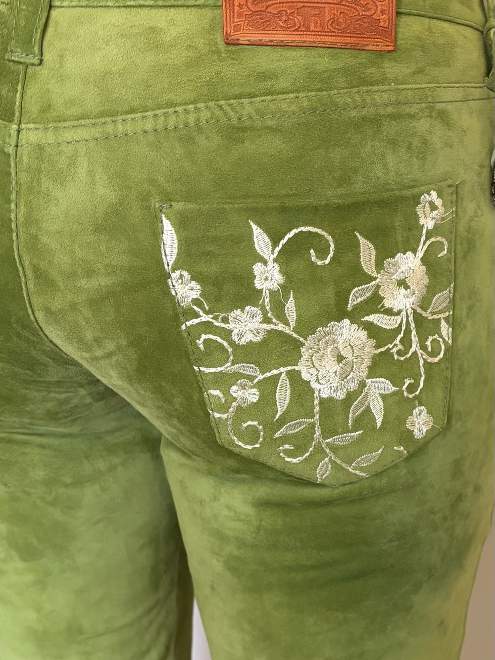 Donald J. Pliner Genuine Suede Leather Pants Lime Green Flare Org Price Is $600 - Picture 2 of 9